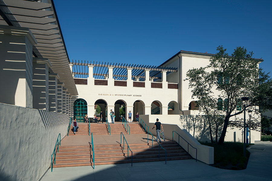 View of the east entrance to the Engineering & Interdisciplinary Sciences Complex.