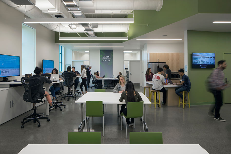 Students working in the Lavin Entreprenuership Center