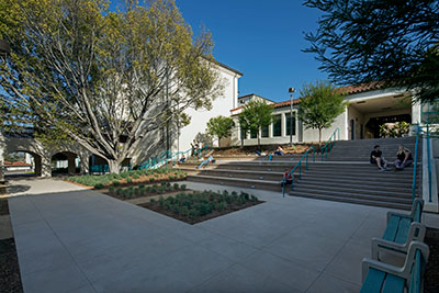 Stairs leading to north-facing entry of the Engineering & Interdisciplinary Sciences Complex.