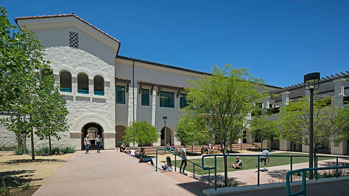 Ground level view of the Thomas B. Day Quad