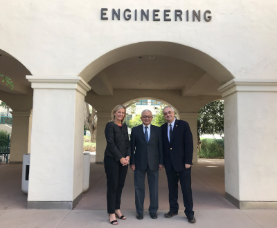 Pictured L to R: Kate Carinder, Dr. Andrew Y.J. Szeto, and Dean Eugene Olevsky