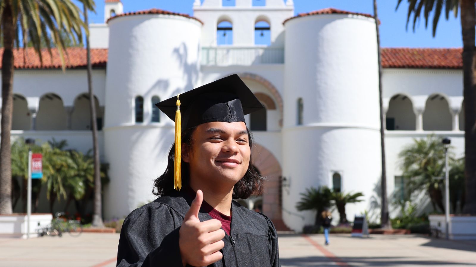 Aerospace engineering senior Jarred Sampayan is featured in this list of best spots on campus for the Class of 2023 to take their graduation photos.