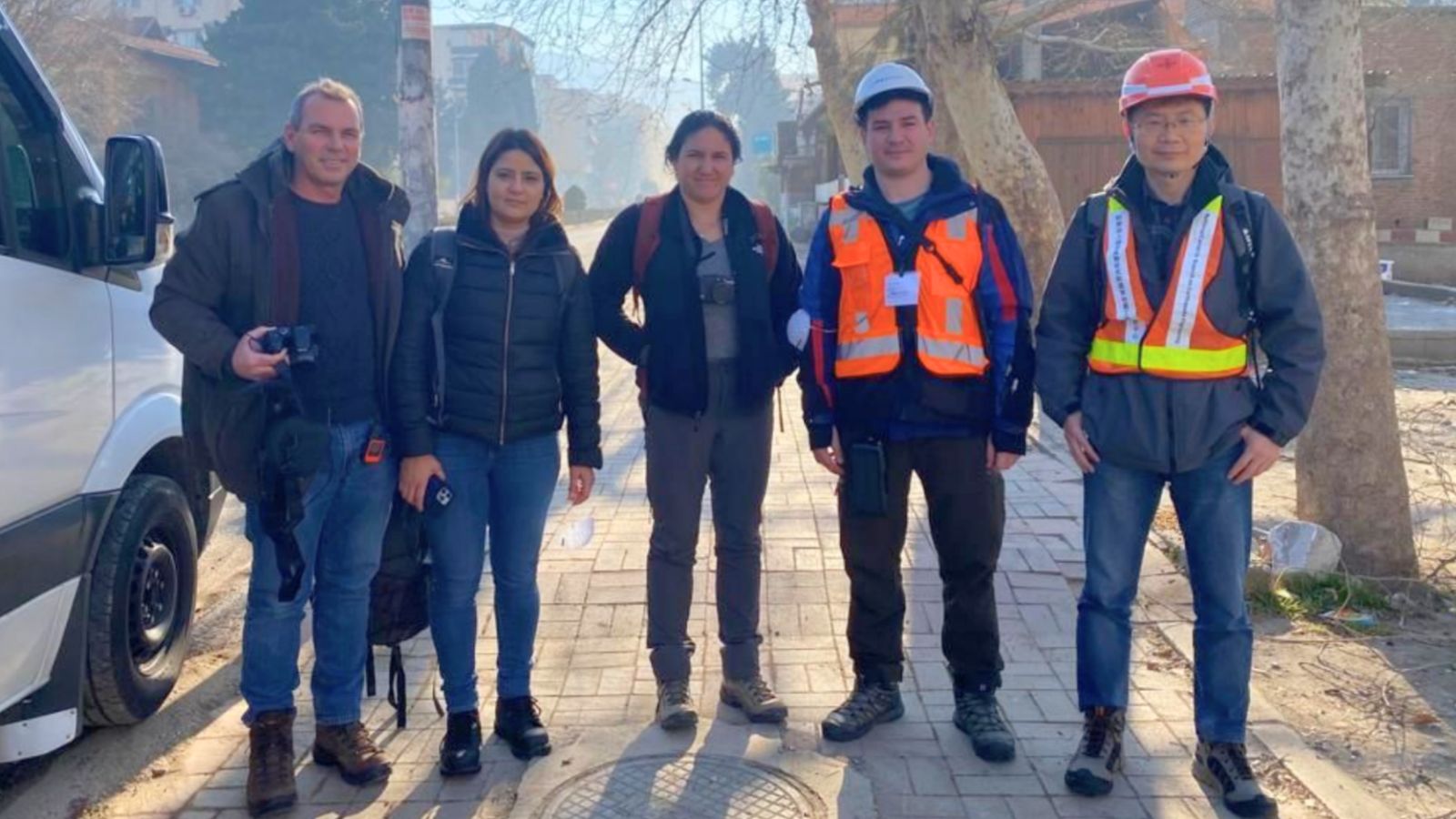 The Structural Engineering Team, “Team Mountain Goats,” on-site in Turkey. L-R: Robert Dowell, team leader Gulen Ozkula, Ayse Hortacsu, Tunc Deniz Uludag, Jui-Liang Lin (Courtesy photo)